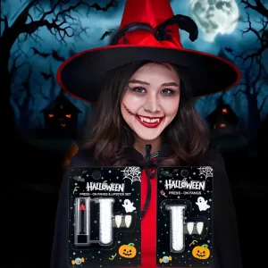 Professional Cosmetic Reusable Vampire Fangs Teeth Adhesive Non Toxic Halloween Cosplay Props Horror False Teeth Body Paint