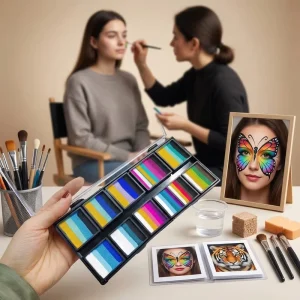 Professional Custom 12 Colors Water Based Split Cake Palette Paint and Rainbow Face Paint Easy to Wash Body Painting