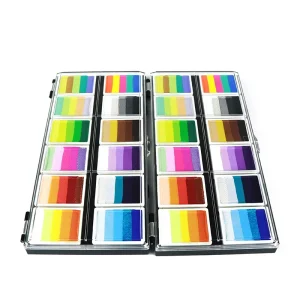 Professional Customized Non-Toxic Water Based Neon UV Colors Rainbow Split Cake Face Paint Palettes Body Painting Supplies
