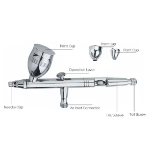 Professional Double Action 0.2mm Airbrush Gun with Cutaway Handle for Nail Art Paint & Cake Application Compressor Included
