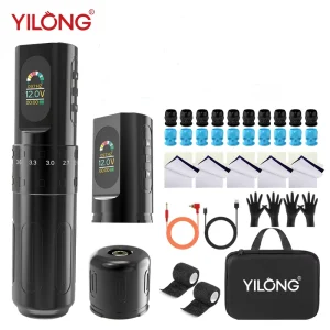 Professional Electric Aluminium Alloy Wireless Battery Tattoo Pen Kit Cartridge Needles Complete Set for Body Permanent