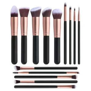 Professional Face Makeup Brush Set with Nylon Bristles and Wooden Handles 14 Piece for Daily Salon Use
