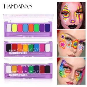 Professional Face Painting Kit Metallic Neon Glow in Dark 8 Colors Face Paint Set for Festival Coachella Rave Body Art