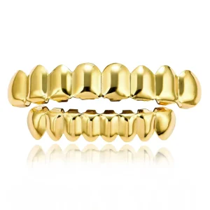 Professional Factory Supplier Solid 10K Yellow & White Gold Teeth Grillz Body Jewelry with Diamond & Pearl for Weddings