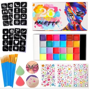 Professional Flash Non Toxic Safe Tattoo Halloween Party Face Body Paint Set 26 Colors Makeup Kit for Children
