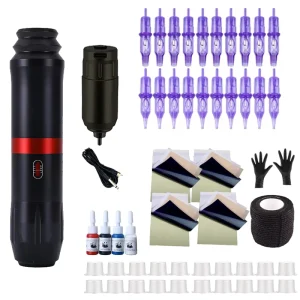 Professional Full Equipment Electric Tattoo Kit Wireless Tattoo Machine Aluminum Alloy Tattoo Needles Permanent