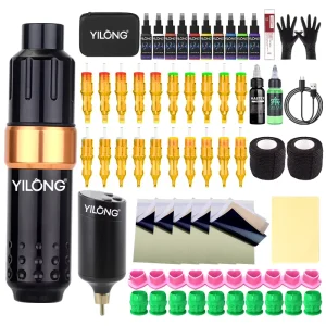 Professional Full Kit Set for Beginners Battery Powered Temporary Rotary Tattoo Pen Gun Machine Complete Case Supplies for Pros