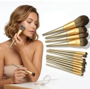 Professional Gold Powder Concealer & Face Brush with Synthetic Hair Wooden Handle Single Piece