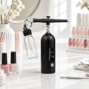 Professional Grade Zero Clog High Atomization Copper Cake Airbrush Nail Art Makeup Kit Dual Action Trigger LED Screen