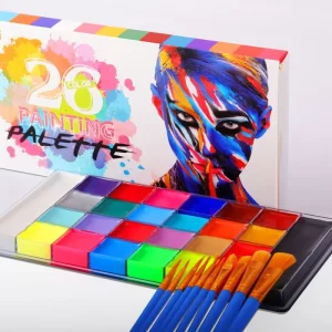 Professional Halloween Makeup Kit 26 Color Rainbow Face Body Art Painting Vegan Non Toxic For Children 10 Brushes
