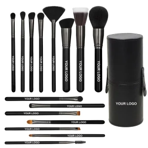 Professional Makeup Brush Set 15pcs Black Vegan Wood Handle Case with Concealer Custom Logo