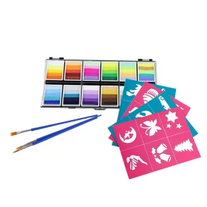Professional Non Toxic CE Certified Split Cake Paint Palette Face Paint Kit Stencil Brushes Hot Selling Body Painting