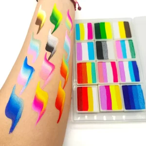 Professional Non Toxic Children’s Halloween Glow in the Dark Makeup Palette 12 Colors Water Based Face Paint Rainbow Split Cake