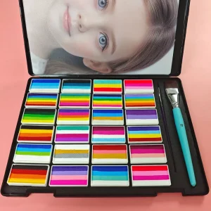Professional Non-Toxic Water-Based Face Body Paint Set for Children Vegan Halloween Supplies 12 Colors-Split Rainbow Cake Design