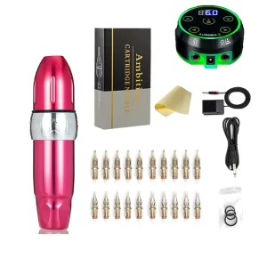Professional Pentype Rotary Tattoo Machine Complete Set Kit with Aurora 2 Tattoo Power and 20pcs Cartridge