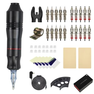 Professional Permanent Makeup Machine Tattoo Kit Rotary Tattoo Gun Needles Aluminum Pen Power Supply 10 Piece Cartridges Tattoos