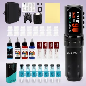 Professional Permanent Wireless Tattoo Gun Kit with Adjustable Stroke Tattoo Pen Set for Beginners