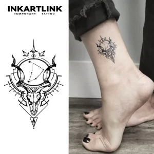 Professional Premium Geometric Antelope Skull Art Waterproof Natural Fruit Juice Dark Lasting Semi Permanent Tattoo