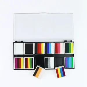 Professional Rainbow 12-Color Water Activated Face & Body Paint Palette Washable for Halloween Makeup Body Painting Supplies