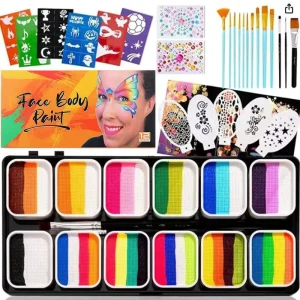 Professional Rainbow Gouache Paint Set Kids Body & Skin Art Makeup Washable & Non-Toxic Safe Facial Painting for Children