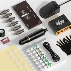 Professional Rotary Tattoo Machine Set Complete Tattoo Kit Power Supply Inks Cartridge Needles Stainless Steel Interface DC