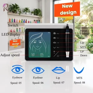 Professional Semi Permanent Makeup Lip Eyebrow Tattoo Gun Tattoo Machine Kit with Needles Tips Power Supply
