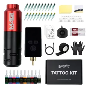 Professional Short Tattoo Pen Wireless Tattoo Kit With Inks Practise Skin Complete Tattoo Kit