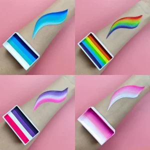 Professional Single Cake Face Body Paint with Rainbow Colors Water-Based Makeup Palette for Kids Includes Stencils