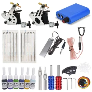Professional Stainless Steel Full Set Tattoo Machine Electric Coil Tattoo Studio Use Double Machine with Cutting Line Fogging