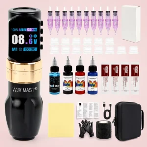 Professional Stainless Steel Portable Rotary Permanent Tattoo Machine Complete Set with Wireless Kit