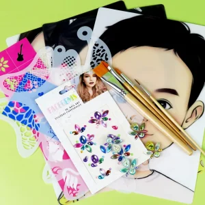 Professional Synthetic Hair Face Painting Brush Set Reusable Stencil Kit Henna Stickers 12-Piece Body Supplies