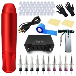 Professional Tattoo Kit with Tattoo Pen, Pedal, Cartridge Needles, RCA Cable, Practice Skin