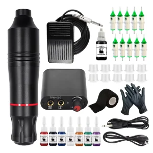 Professional Tattoo Machine Set With Power Supply With Foot Pedal and Tattoo Inks for New Tattoo Starter Supply