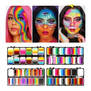 Professional Washable Body Paint Colors Water Activated Split Cake Rainbow Face Paint With Brush