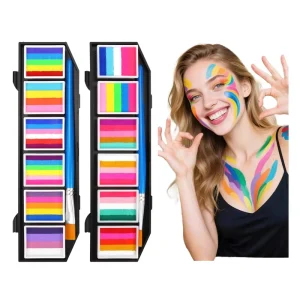 Professional Washable Body Paint Colors Water Activated Split Cake Rainbow Face Paint With Brush