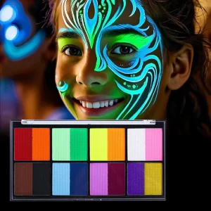 Professional Water Activated Glow UV Neon Paint Fluorescent Halloween Split Cake Face Paint