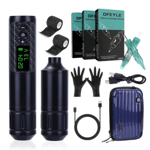 Professional Wireless Battery Complete Tattoo Pen Kit Including Cartridge Needles Gloves Non Slip Band