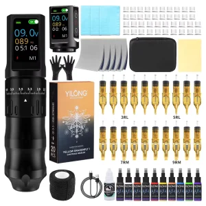 Professional Wireless Battery Powered Tattoo Machine Kit with LCD Display Permanent Tattoo Gun Pen for PMU Set Pros