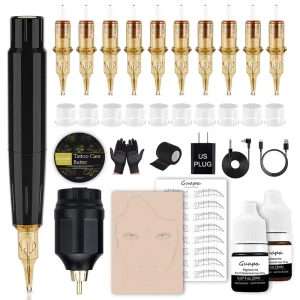 Professional Wireless Eyebrow Microblading PMU Tattoo Machine Kit Slim Tattoo Gun with Tattoo Power Supply Practice Skin Latex