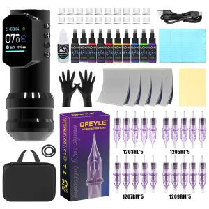 Professional Wireless Rotary Aluminum Alloy Tattoo Machine Kit Full Set with Permanent Feature Tattoo Gun Pen