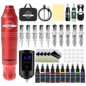 Professional Wireless Tattoo Machine Complete Set Full Kit with Needle Battery & Accessories for Beginners Permanent Body Art