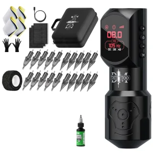 Professional Wireless Tattoo Machine Pen Set Full Complete Tattoo Gun Kit Quality Bag Cartridge Needles Permanent