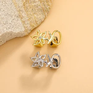 Punk Hollow Flower Braces Gold Silver Grillz Crystal Rhinestone Dual Tone Dental Jewelry Women Men Daily Wear Body