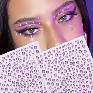 Purple Crystal Gem Face Stickers DIY Rhinestones Temporary Tattoo Stickers Temporary Self-Adhesive Glitter Rhinestone