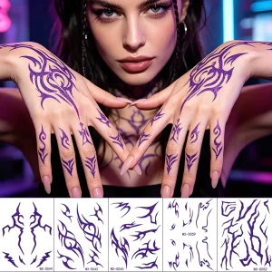 Purple Ombre Temporary Patterns Tattoo Realistic Waterproof Body Art Stickers for Cosplay, Halloween, and Party Makeup