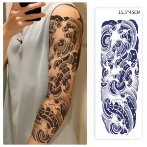 QB-1 Long Lasting Herbal Juice Semi-Permanent Large Arm Sleeve Realistic Waterproof Tattoo Men Temporary Tattoo Stencil Sticker