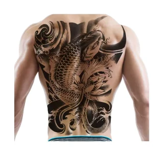 QB-3031 Waterproof Cool Large Fish Flower Man Tattoo Stickers Temporary for Back 320x480mm Lasting 3-7 Days