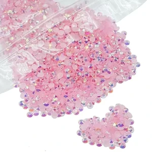 Qiipii 8000pcs 3mm Pink AB Resin Flat Back Round Rhinestones Loose Stones Non Hotfix Bulk Gems Crystals Crafts Decor
