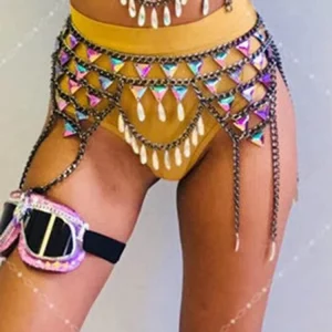 RL 146 Vintage Sexy Alloy Tassel Triangle Acrylic Drop Rhinestone Diamond Waist Body Jewelry