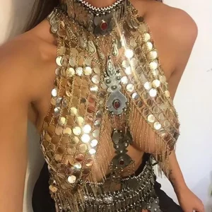 RL 165 Fashion Handmade Women Jewelry Tassel Round Sequins Body Chain